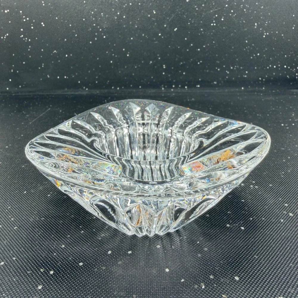 Vintage Sweden Crystal Glass Petal Votive Trilliant Trinket Dish Candle Holder